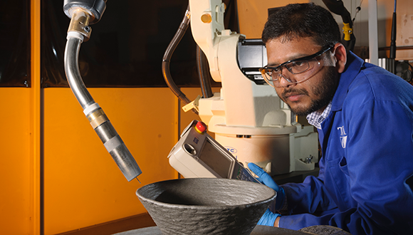 Karan Derekar, NSIRC and Coventry University PhD researcher, now TWI Project Leader, specialising in additive manufacturing of aluminium alloy. Karan's research was supported by Lloyd's Register Foundation. Photo: TWI Ltd