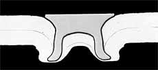 Fig.5. Cross-section of a self-piercing rivet through two sheets of 1.2mm aluminium alloy