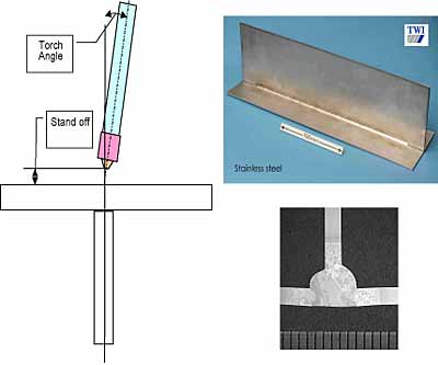 Fig.2. Keyhole plasma welding of a T-joint in thin austenitic stainless steel to give full penetration welds