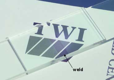 Fig. 4. Transmission laser overlap weld in clear PMMA made with infrared absorbing impregnated film at the interface