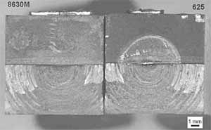  Fig. 12. Fractures faces of a SENB extracted from the friction weld and post weld heat treated 2h at 1250F