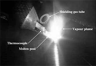 Fig.3. Thermocouple (held in plunger) embedding in the rear of the weld pool
