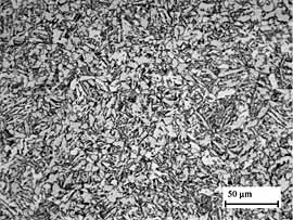 Fig.2. Fine grained ferritic-bainitic microstructure (1150�C for 45 minutes with oil quench followed by 45 minutes at 900�C with oil quench). Mean sample hardness 200HV10. Sample etched in 2% nital 