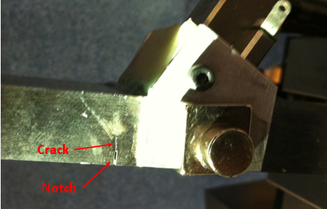 Figure 9 An image showing the starter notch and the growing fatigue crack.