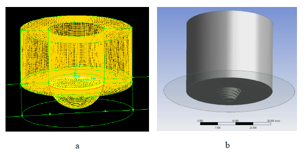 Figure 5: a) Details of mesh construction at the hemispherical tool’s surface used in the present model. b) Tool profile used for the stainless steel experiments (Cater and Perrett, 2011).