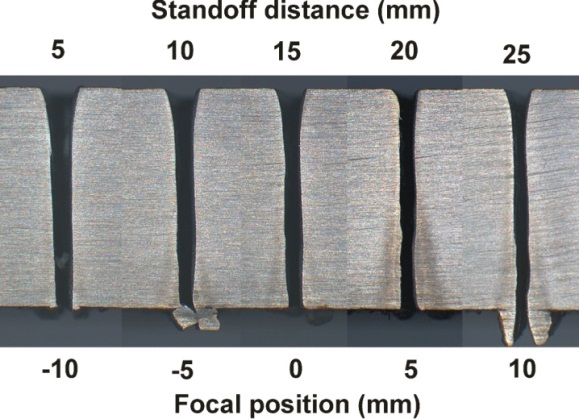 Fig 3. Kerf cross-sections for 12mm thickness CMn steel (left) and 6mm CMn steel (right)