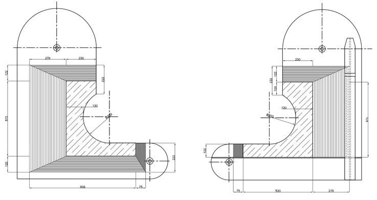 Figure 2. Technical drawing of the tested substructure with composite patches
