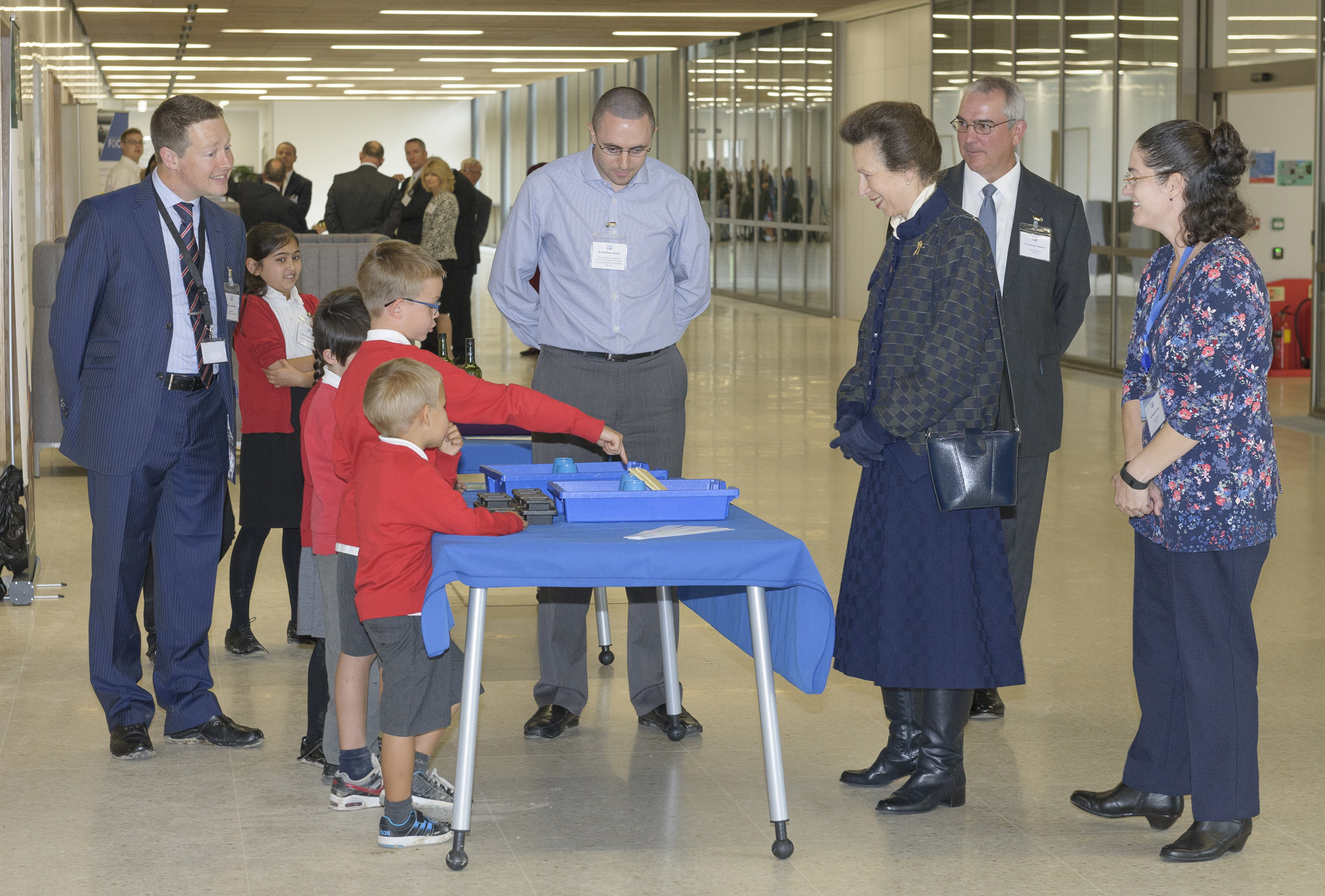Her Royal Highness is shown a demonstration of welding with chocolate by children from Great Abington Primary School
