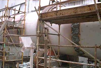 One of the rotating kilns at Huntsman Tioxide which developed fatigue cracks