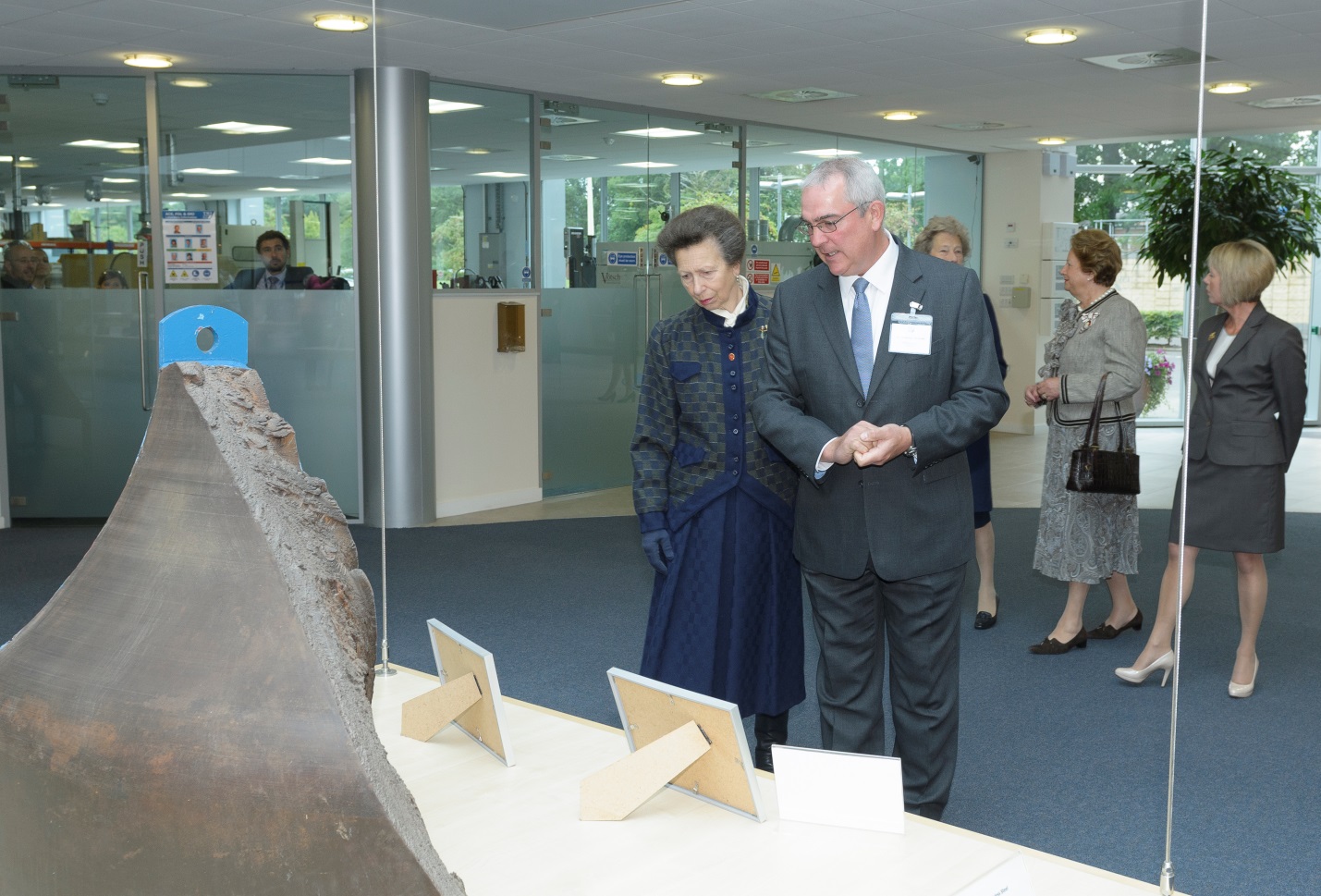 The piece of the brittle fracture preserved at TWI, being shown to Princess Anne in 2015