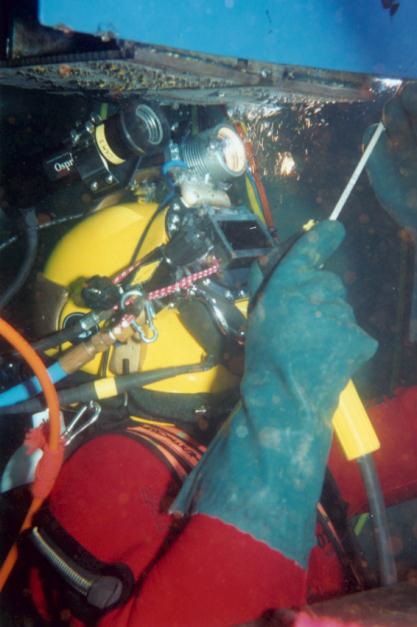 A diver welding in TWI's Middlesbrough tank 