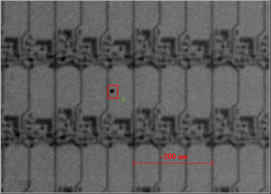 PlastronicsSpec X-ray image of a flat OLED (red box indicates a defective area)