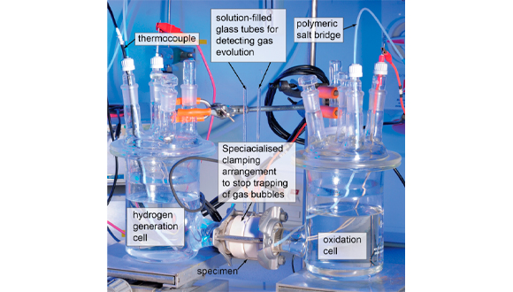 Modified Devanathan-Stachurski hydrogen permeation cell. Photo courtesy of TWI Ltd