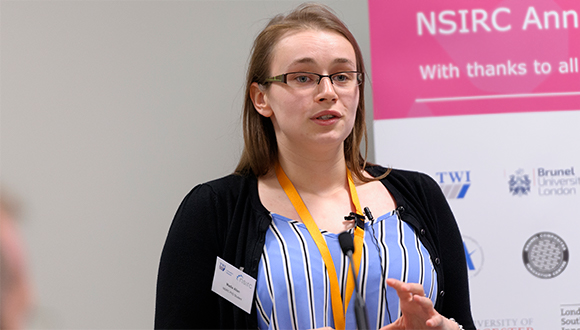 Madie presenting at the NSIRC 2019 Annual Conference, at the Granta Centre, Cambridge. Photo: TWI Ltd / NSIRC