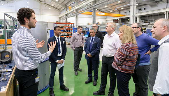 Pedro presented the Refill Friction Stir Spot Welding (RFSSW) facility at TWI, to senior academic from Coventry University. Photo: TWI Ltd