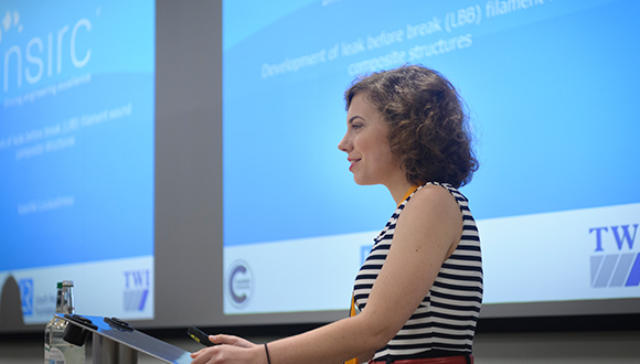 Vasiliki presenting her PhD research at the NSIRC 2017 Annual Conference. Photo: TWI Ltd / NSIRC