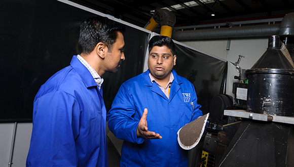 Vishal Vats (right) PhD topic examines Hexavalent Chromium in welding fumes. Photo: TWI Ltd / NSIRC