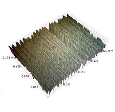 Figure 1b. White Light Interferometry of carbon fibre composite after 1000 hours accelerated weathering