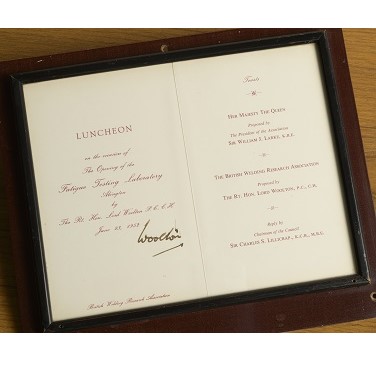 Close up of the luncheon menu (signed by Lord Woolton)