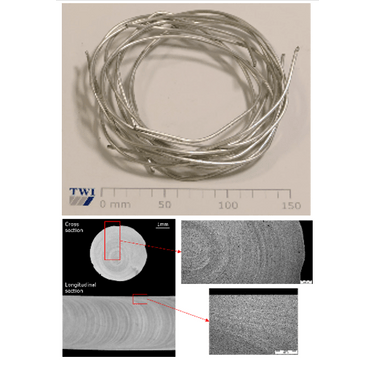 Figure 6. Spool of wire as by-product of CoreFlow with its cross and longitudinal sections