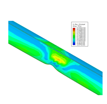 Figure 1. Maximum principal stress for the load case (protection against local failure) - cross section view