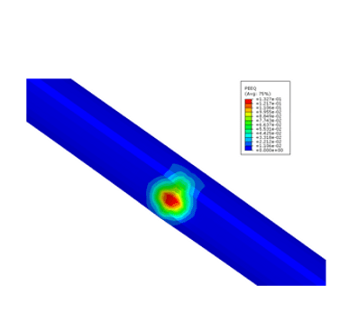 Figure 2. Equivalent plastic strain distribution of the dent