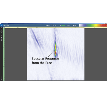 Figure 2a. VSA image of a surface breaking flaw using self-tandem using single mode. Here only the lower part of the flaw can be detected