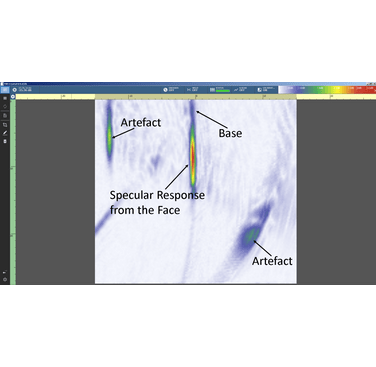 Figure 2b. VSA image of a surface breaking flaw using the self-tandem multimode method. Here the base of the flaw can be distinguished