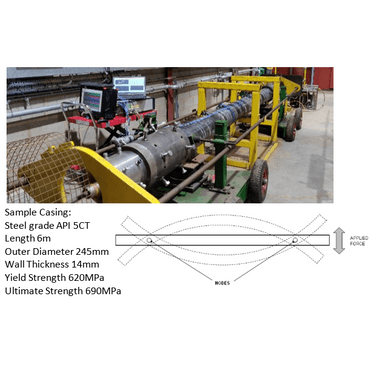 Figure 1. Experimental setup of casing under fatigue resonance loading in air with AE monitoring system installed