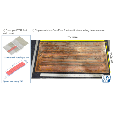 Figure 4. CoreFlow® friction stir channelling demonstrator aligned to current fusion reactor design