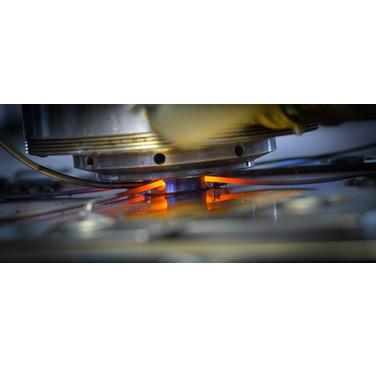 Figure 2. CoreFlow® friction stir channelling of copper in action