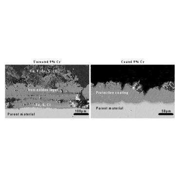 Figure 1: SEM micrograph showing the corroded layer of test specimens made from 9%Cr steel