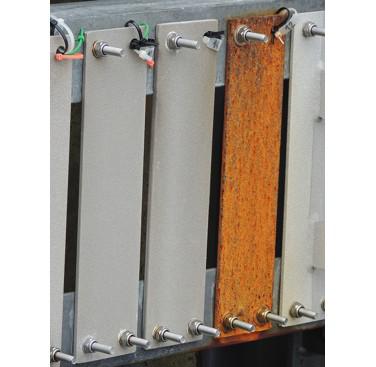 Figure 6. ACORN project - left unprotected, steel rapidly corrodes in seawater. TSA provides local sacrificial protection and long-term corrosion protection