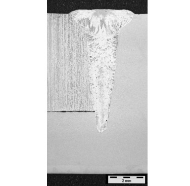 Figure 7. Crack-free EB weld in 6082 alloy made using cold sprayed buttering layer
