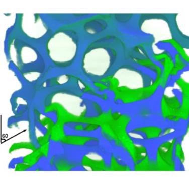 Figure 20. Overlapped volumes for the displacement levels of 0.54 mm (in blue) and 1.14 mm (in green), correspondingly with point D and E in Figure 17 respectively