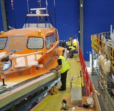 Figure 14. Shannon-class lifeboat being prepared for digital radiographic inspection