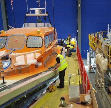 Figure 14. Shannon-class lifeboat being prepared for digital radiographic inspection