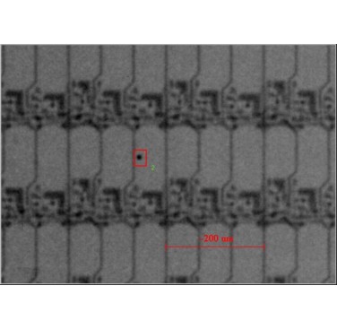 Figure 2. PlastronicsSpec X-ray image of a flat OLED (red box indicates a defective area)