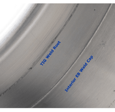 Figure 12. Comparison of internal EB weld and conventional TIG welds