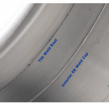 Figure 12. Comparison of internal EB weld and conventional TIG welds