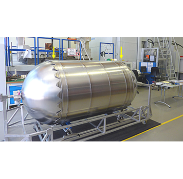 Figure 28: Electron beam welding installation used to join the bipropellant tank for Orion's European Service Module. Detail of end skirt lugs to satellite propellant tanks (courtesy of Airbus UK)