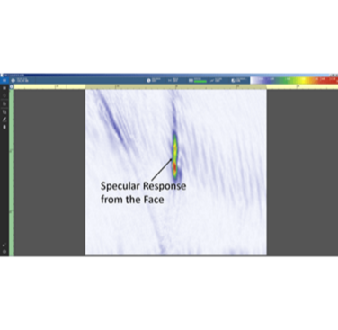 Figure 2a. VSA image of a surface breaking flaw using self-tandem using single mode. Here only the lower part of the flaw can be detected