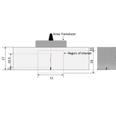 Figure 3. Aluminium sample with fatigue crack used in the experiments. All dimensions in millimetres