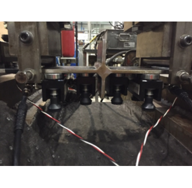 Figure 8. Joint welded steel specimen with the installed VS150 AE sensors