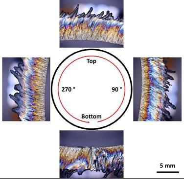 Figure 29. Example of an orbital through-thickness cut in 5mm wall thickness stainless steel pipe