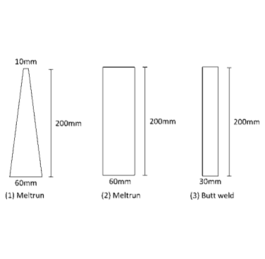 Figure 3. Materials and specimen configurations used for welding trials