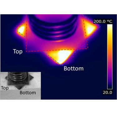 Figure 12. Thermal image of induction heating with insulating gauze (top) and without (bottom)