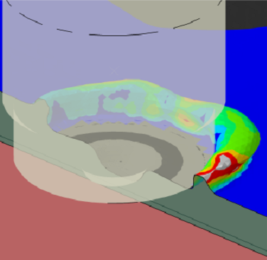 Figure 15. Image of FSW simulation of aluminium showing material flow around the tool