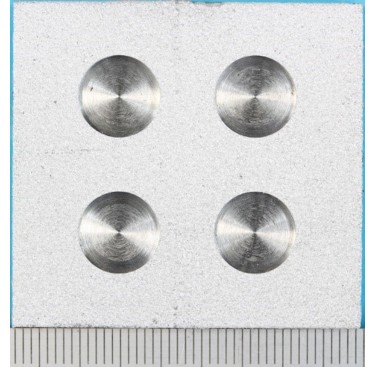 Figure 1c: Photographs of specimens before testing showing holiday (defect) size and distribution. Specimens were approximately 40mm×40mm. The percentage of defect area is approximately ~18% 