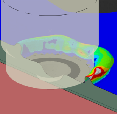 Image of FSW simulation of aluminium showing material flow around the tool